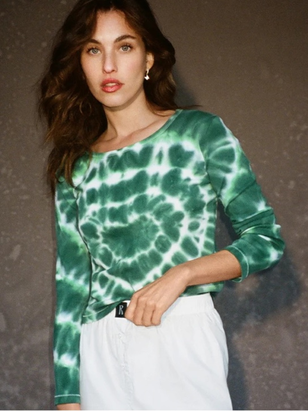 [realisation par] emerald heart tie-dye long-sleeve knit top